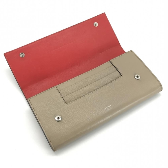 Celine Large Flap Multi-Function Long Wallet Leather Brown Beige - Picture 5 of 10